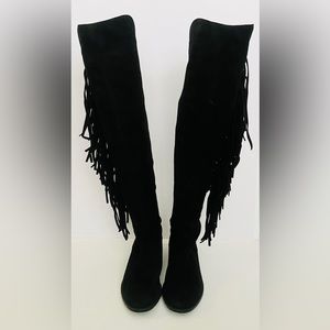Stuart Weitzman Black Suede Mane Fringe Over the Knee Boots Women’s 7.5 M